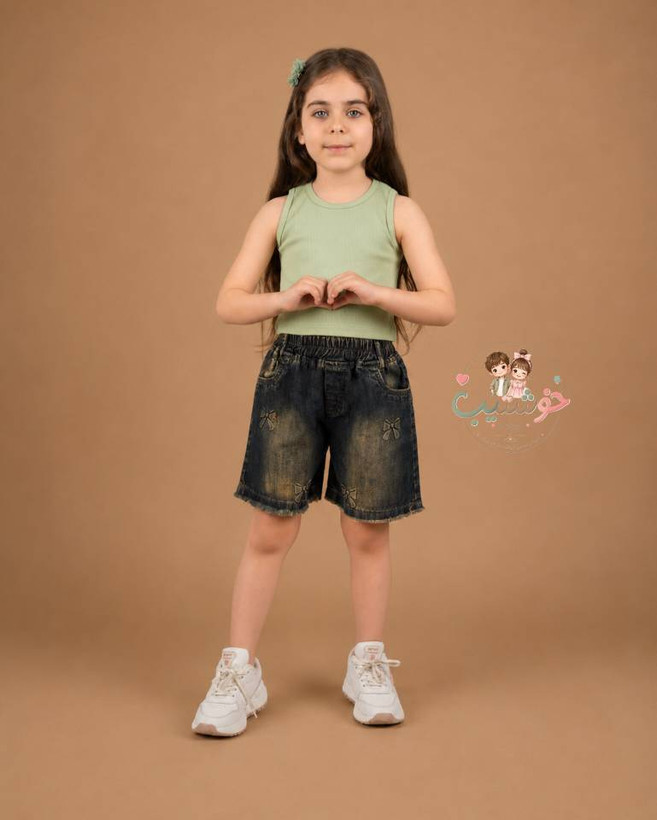 شورتک جین دخترانه پاپیوندار | Denim bow | جین پنبه ای نرم