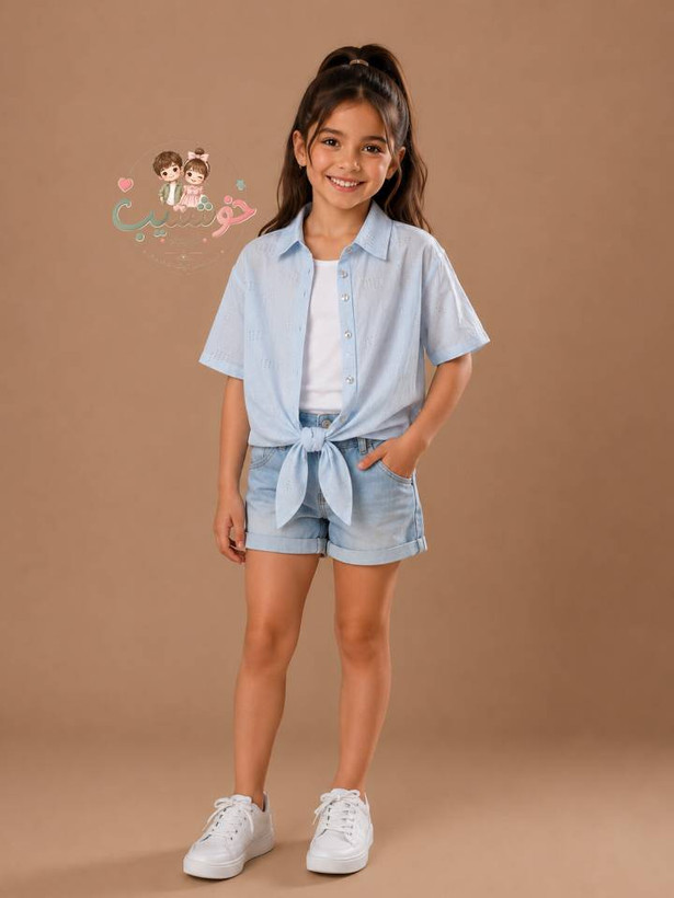 شومیز گرهای دخترانه نگیندار به همراه تاپ سفید | Jeweled Knots Paperback with Top | پارچه سیلیکون پلنگی نگیندار